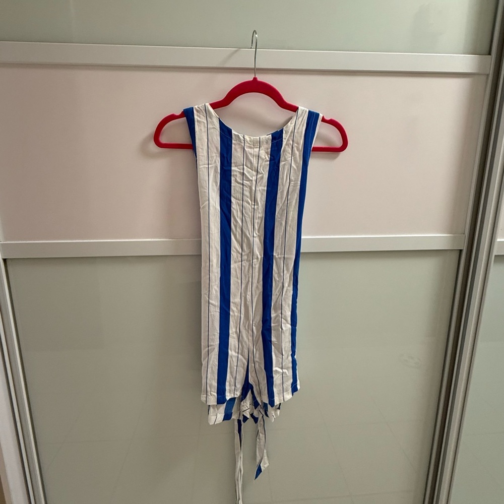 Blue and White Striped Sleeveless Romper
